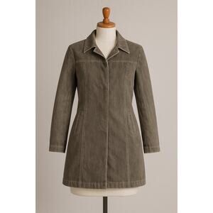 Women's XL Taupe Trench Coat Button Front Lined Long Jacket Utility Style